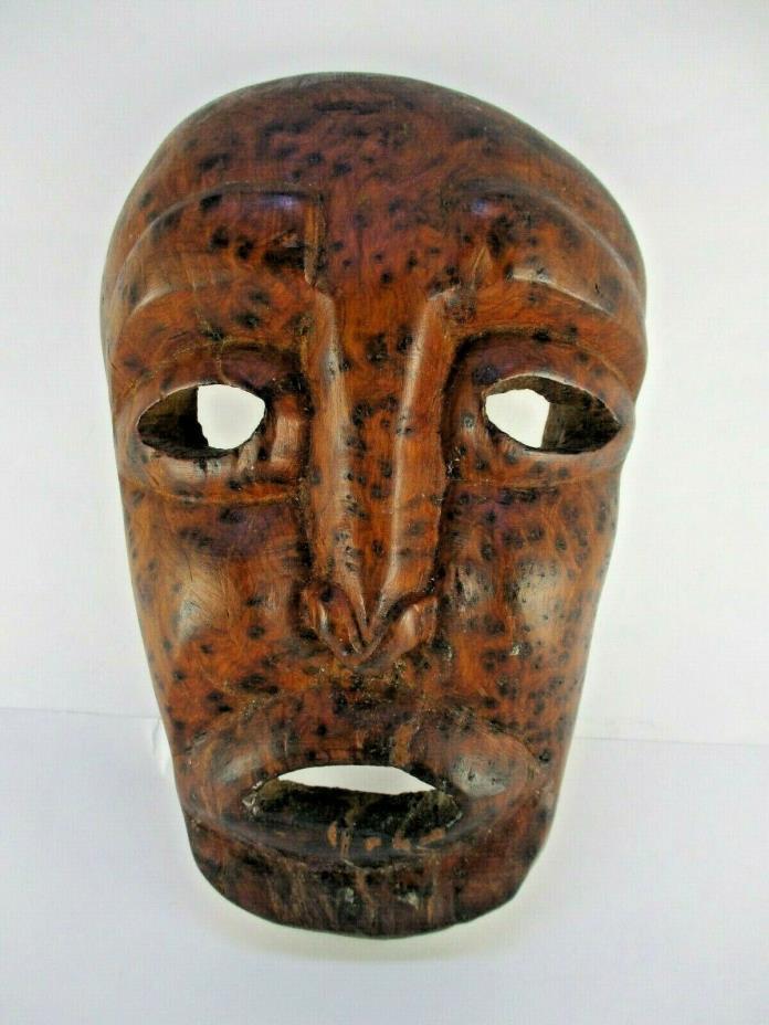 Hand Carved Burl-wood Decorative Mask w/ Patina is Stunning original work of Art