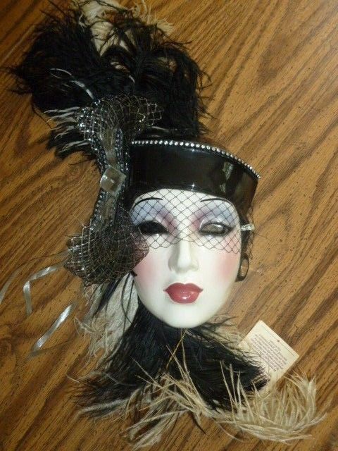 Clay Art  Mask Victorian Lady Purple Feathers