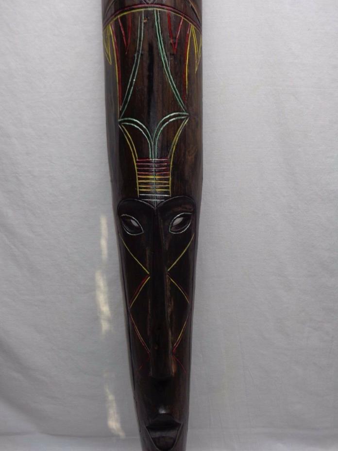 VTG HAND CARVED WOOD MASK FACE WALL ART SCULPTURE TRIBAL TIKI MODERN HOME DECOR