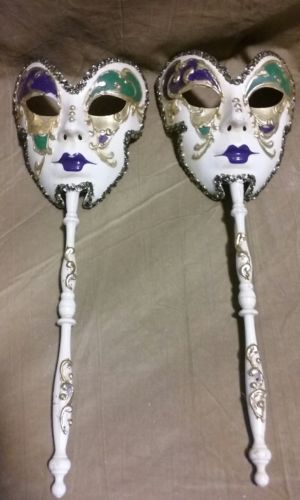Vintage Hand Painted Mardi Gras Mask Set Shecave decorations Antique Wall Art