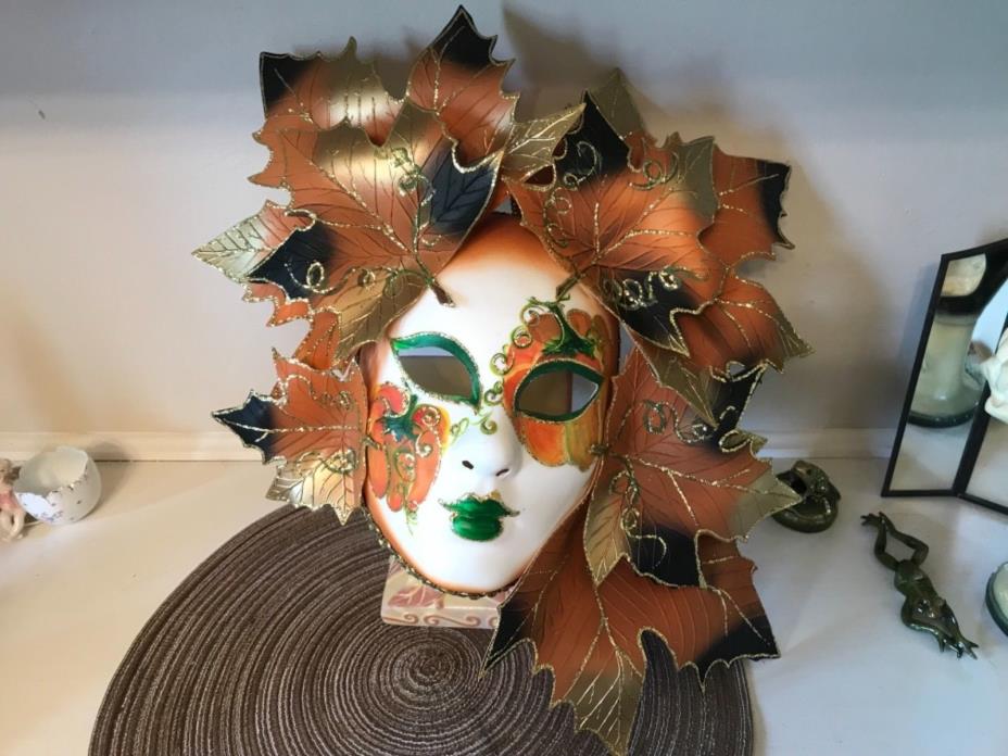 womans FACE wall mask   AUTUMN /FALL leaves Italy hand painted Venezia decor