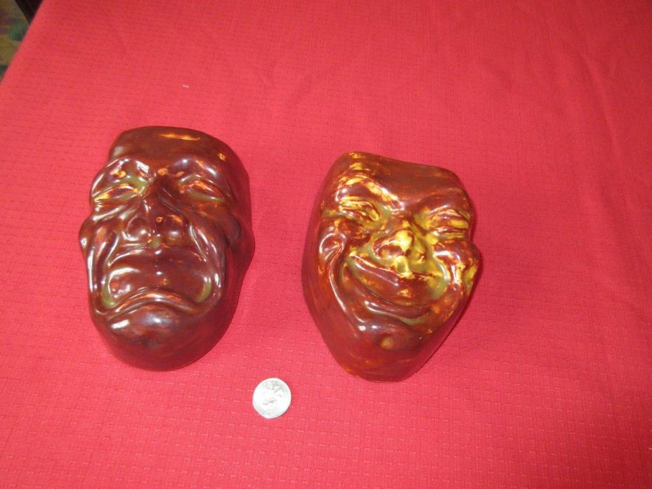 POTTERY CERAMIC COMEDY & TRAGEDY MAYEN CO MASKS  KIND OF UGLY!!