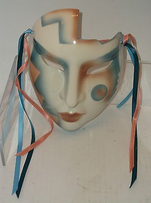 Rare About Face Clay Art Line Wall Face Mask Art Deco Teal Orange Geometrical