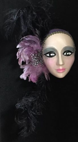 Berton Cello Madi Gra Mask Flapper Feathers Hand Crafted Italy, About Face Style