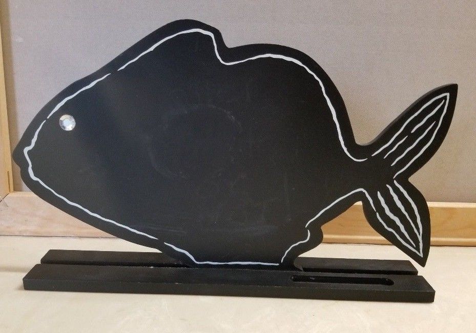 Standing Chalkboard Fish Shaped Jeweled Eye Table Top Shelf Board