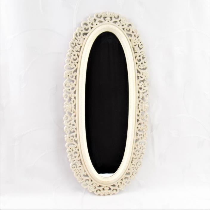 Long Oval Wall Mirror Ivory Gold Floral Scroll Frame Vtg 1969 USA Transitional