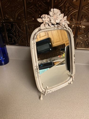 Vintage Table Top Mirror With Floral Accent