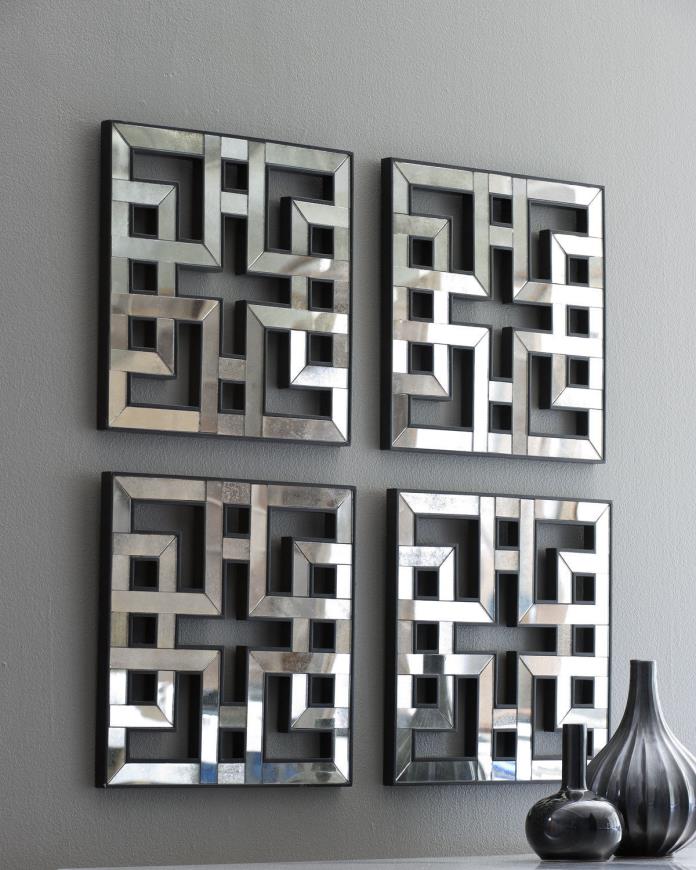 HORCHOW $495 WALL DECOR - Four Akari Mirrored Fretwork Panels