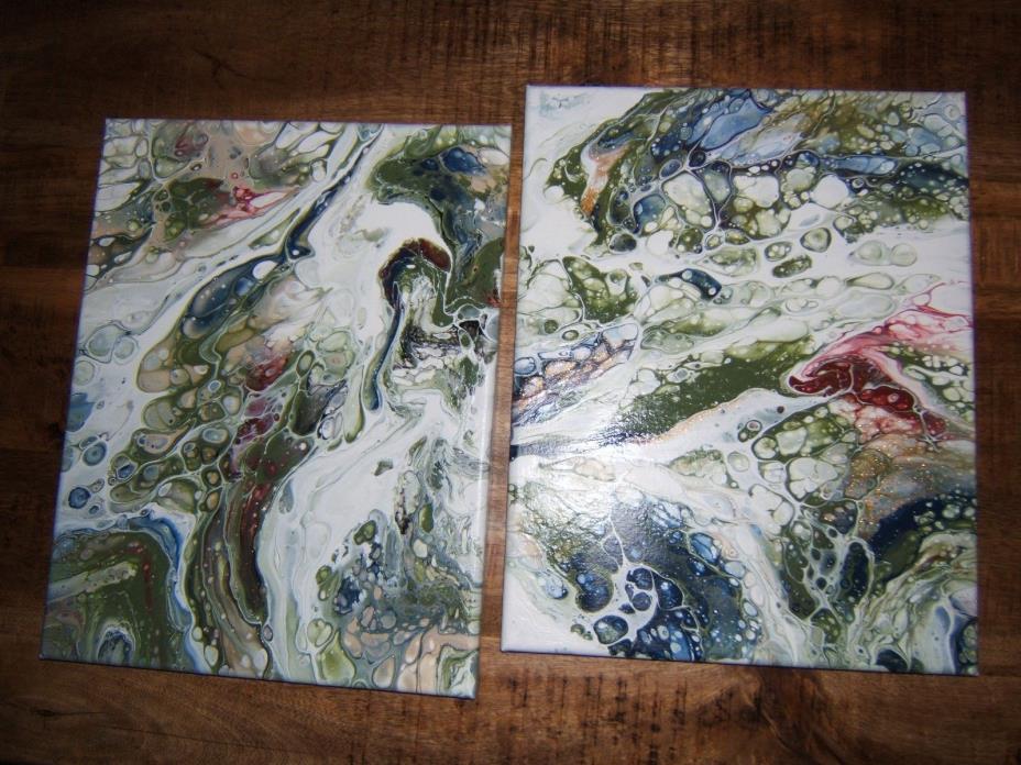 Abstract art Set of 2 acrylic on canvas 11 x 14