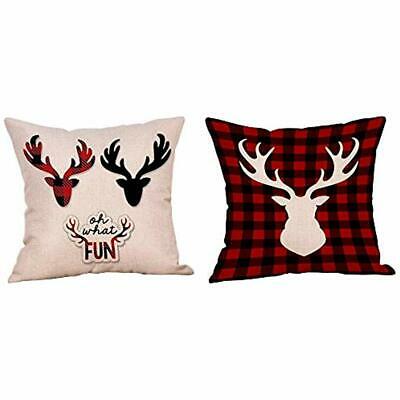 16x16 Christmas Throw Pillow Covers Set Of 2, Decorative Farmhouse Outdoor Merry
