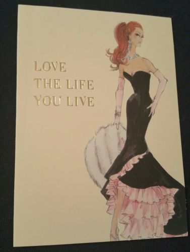 BARBIE BLANK CARD-/GRAPHIQUE--gold emboss words -BLACK EVENING GOWN  4.24x5.25