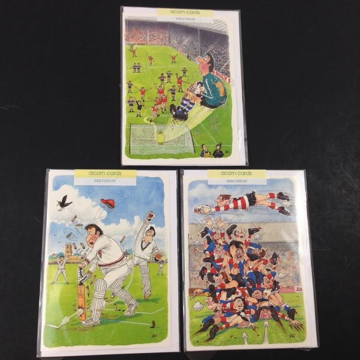 Birthday Greetings Card Lot X 3 British Sports CRICKET RUGBY FOOTBALL Soccer