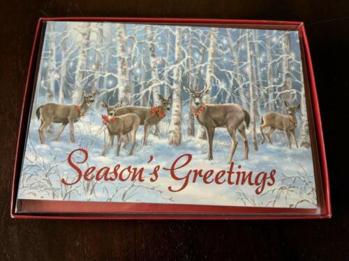 10 CHRISTMAS Leanin Tree Cards Box Set, SEASON'S GREETINGS, DEER, BUCK,DOE,WOODS