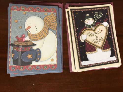 Saltbox Illustrations American Folk Art Christmas Cards Snowmen -36 Pcs