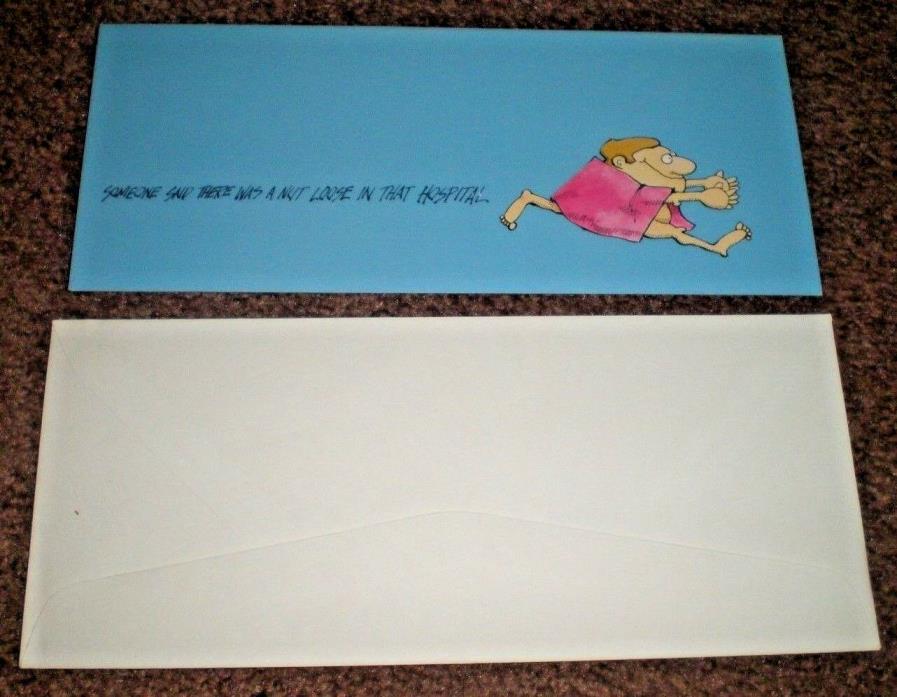 VERY FUNNY GET WELL GREETING CARD - NUT LOOSE IN HOSPITAL - NEW - VINTAGE UNUSED