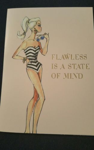 BARBIE BLANK CARD-/GRAPHIQUE--gold emboss words STRIPED BATHING SUIT  4.24x5.25