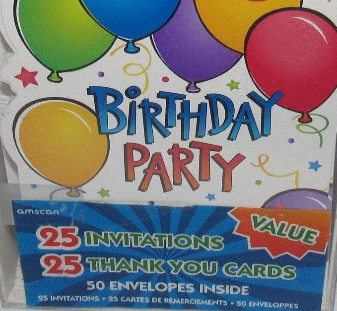 Happy Birthday Party 47 Invitations 50 Thank Yous Balloon Streamers Colors 2-Box