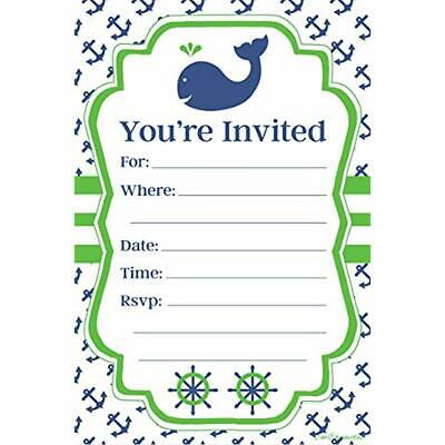 Nautical Whale Themed Party Invitations - Fill (20 Count) With Envelopes Kitchen