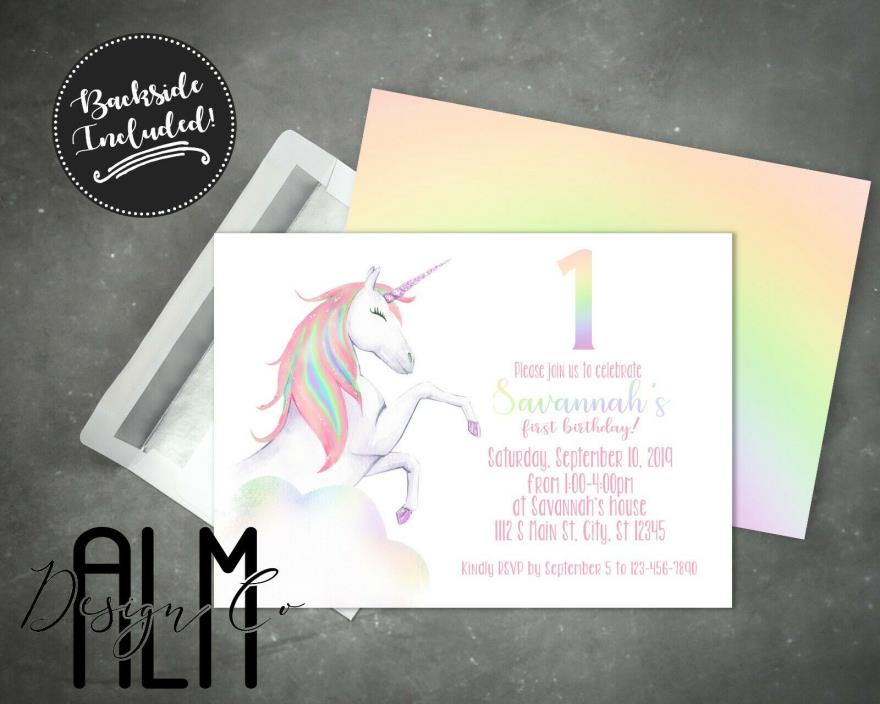 Unicorn Birthday Invitation - Personalized DIGITAL unicorn invitation -YOU PRINT