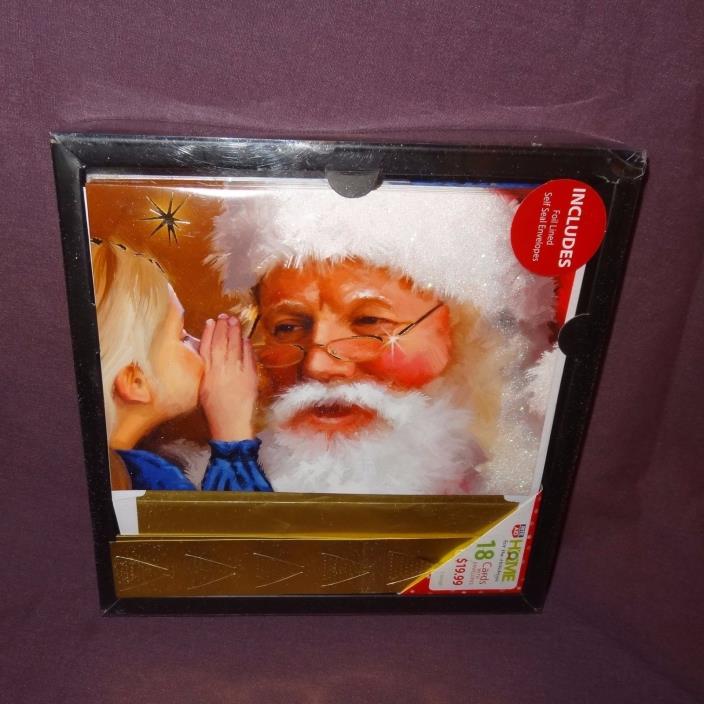 Santa Claus Box Christmas Cards 18 Holiday Greeting Foil Lined Envelope Rite Aid