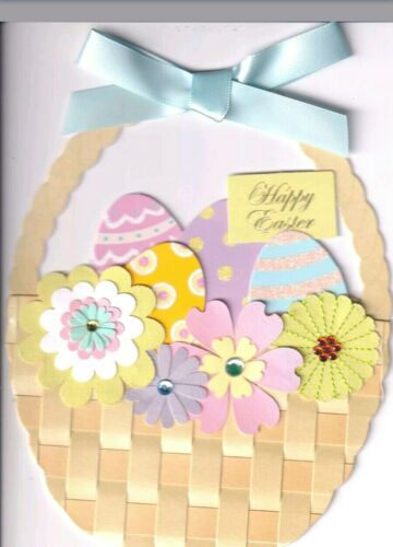 Basket Of Decorated Easter Eggs W Flowers W Gemstones - Papyrus - Easter Card