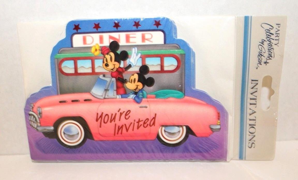 Vintage Diner Disney Mickey Minnie Mouse Invitations Gibson USA pack 8 Sealed
