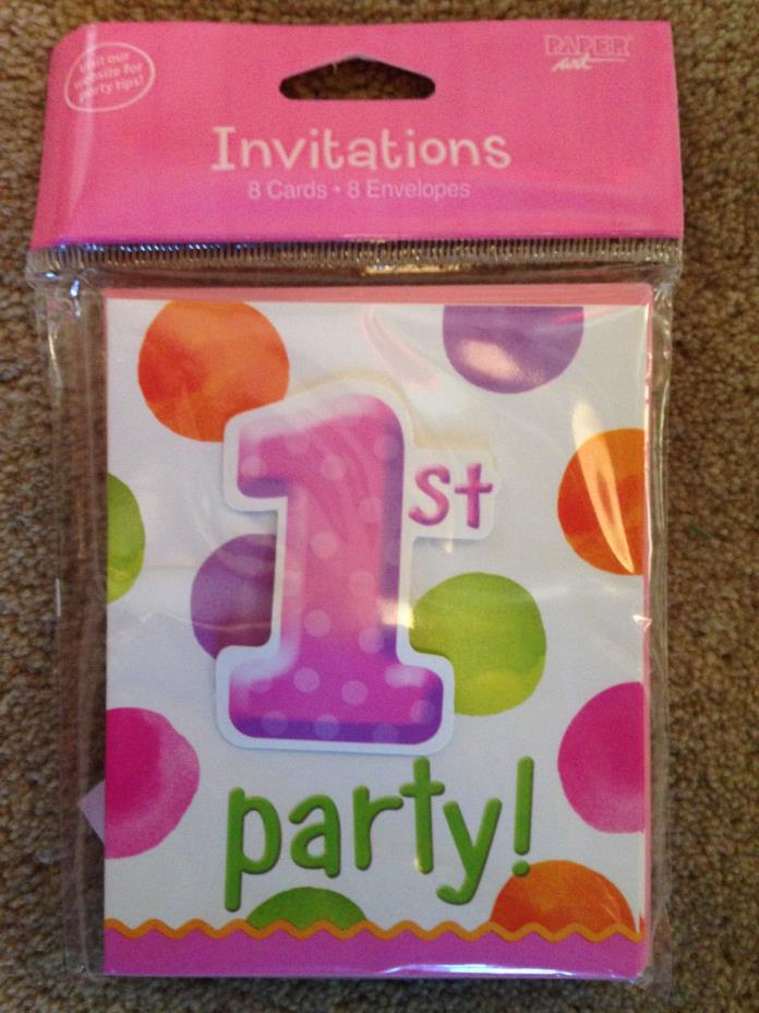 1st Birthday Party Invitations Pink Girl Big Dots 6 pack of 8 Invites (48 count)
