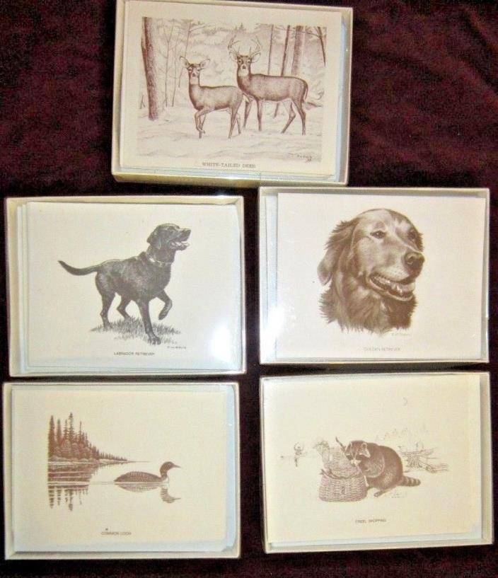 Christmas Boxed Note Cards w/Dogs & Wildlife w/10 Notes Cards & 10 Envelopes/Box