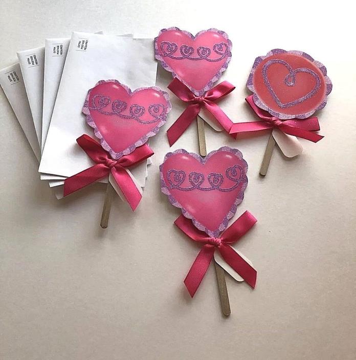 4 New ~ Hallmark ~ For Children ~  Valentine on a Stick  w/ Envelope ~ Set of 4