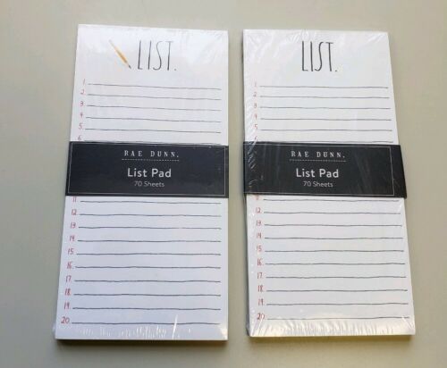 Set of 2 Rae Dunn ‘LIST’ To Do List Note Pad. 70 Sheets per Pack. FREE SHIPPING