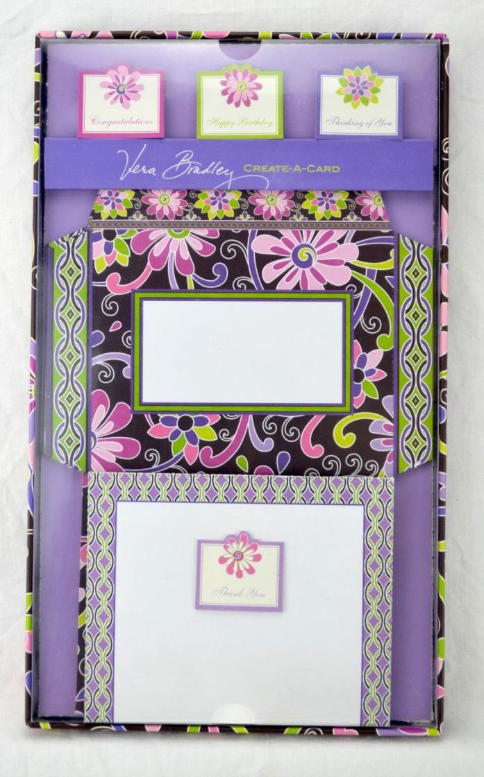 VERA BRADLEY Purple Punch Create a Card Stationery 8 Self Mailers & Greeting NIP