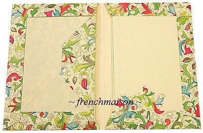 Gift Set of 10 Italian Florence Blank PAPER+ENVELOPE Gold/Green/Red/Blue Floral