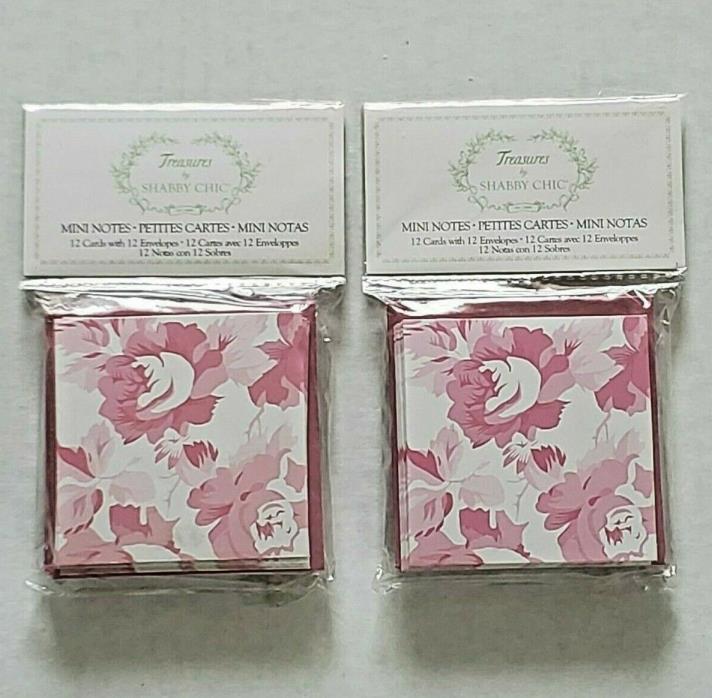 Shabby Chic Treasures Mini Note Cards lot of 2 pk NEW Pink White Roses Envelopes