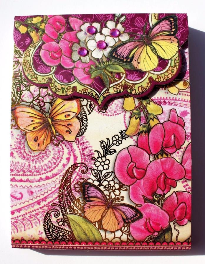 *PUNCH STUDIO Mini 75 Sheet Gold Foil Pocket Note Pad~Butterflies Magenta Orchid
