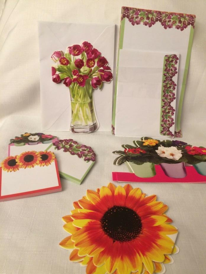 Floral Spring Flowers Stationary, Note Pads & Blank Note Card Set - NEW