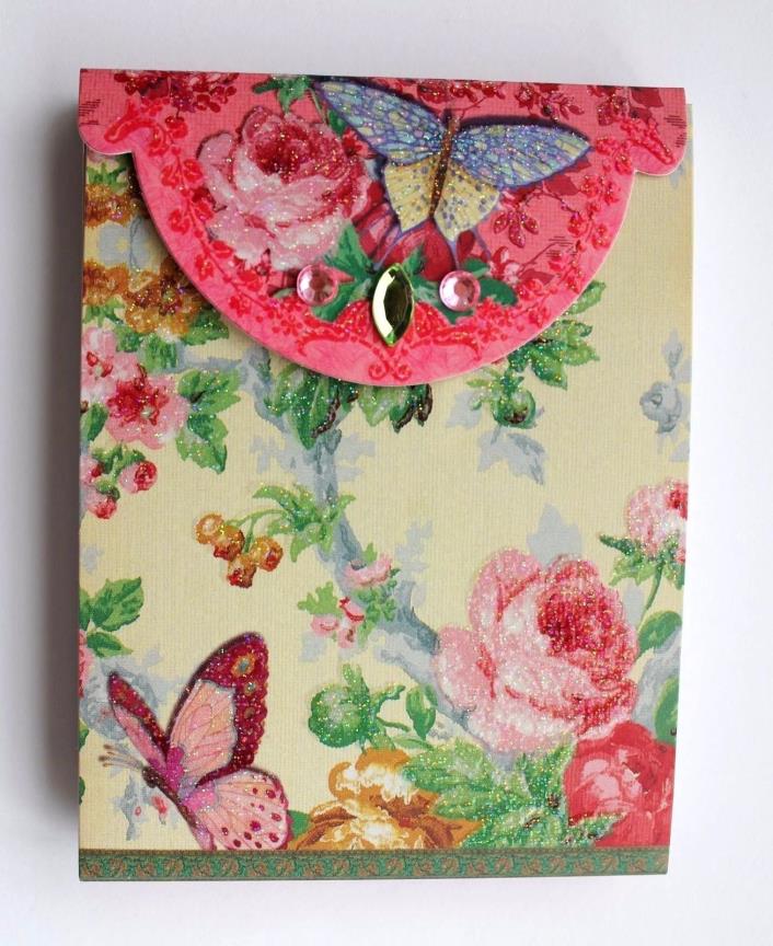 *PUNCH STUDIO Mini 75 Sheet Glitter Pocket Note Pad ~ Floral ~ Roses ~ Butterfly