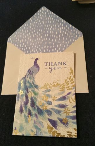 punch studio card-linen feel-Gold emboss BLUE PEACOCK-decorated env -3.50