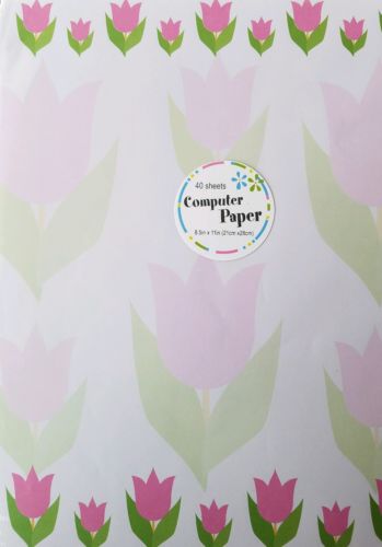 NEW Decorative Pink Tulip Bordered Computer Paper 40 Sheets 8.5