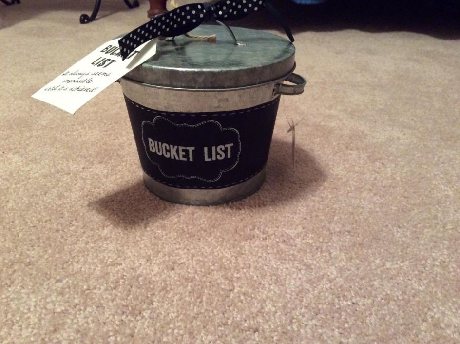 bucket list, metal bucket with note pad, gift, decor, stationary, nwt.