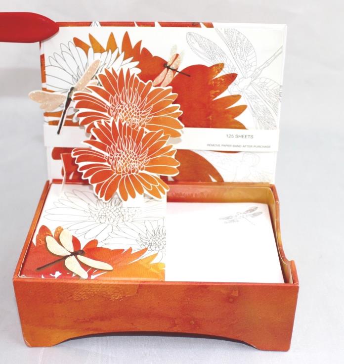 Up With Paper Luxe Orange Dragonflies Flowers Pop Up Desk Notes 125 Sheets