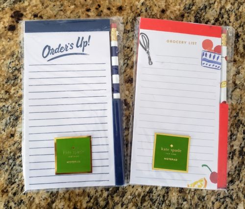 kate spade New York 2 Refrigerator Notepads/Pencil Pretty Pantry & Order Up NWT
