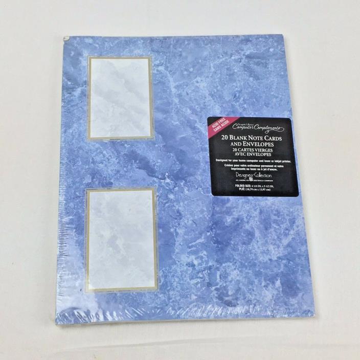 20 Designer's Collection Blue Marble Printable Blank Note Cards & Envelopes