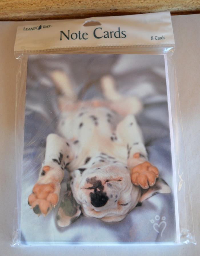NewLEANIN' TREE 8 Note Cards & Env Sleepy Smiling B&W Spotted Puppy  #BTN35465