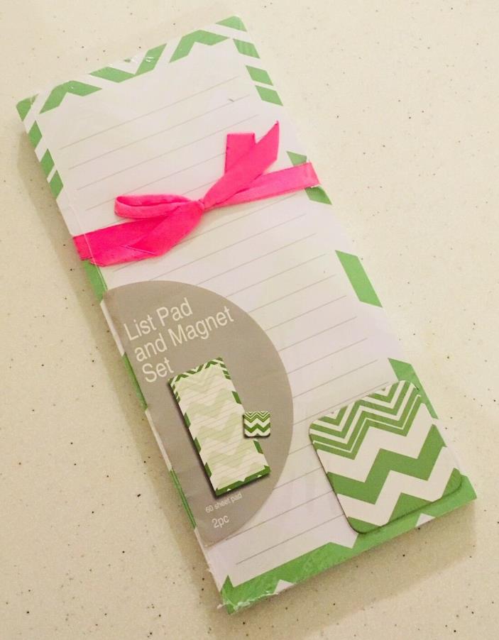 2 Bright Green & White Zig-Zag List Pad and Magnet Sets - New Sealed in Packages