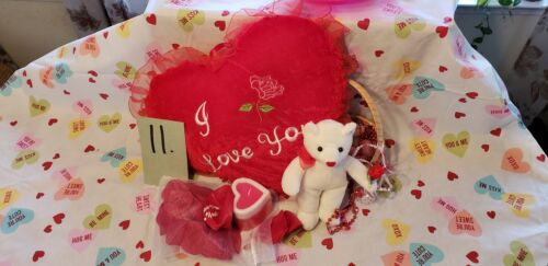 Gifts for HER plush heart pillow bear candles basket petals bag wife girlfriend