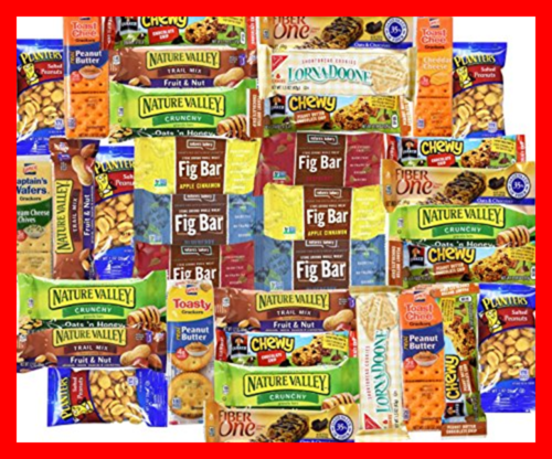Blue Ribbon Care Package 36 Ct Ultimate Sampler Mixed Bars Crackers Fruit & Nut