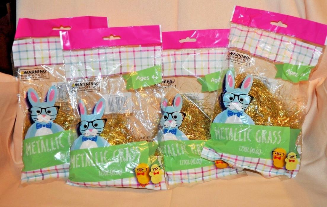 4 bags of Gold Metallic Tinsel Hair Easter Gift Basket Stuffer Party Supplies