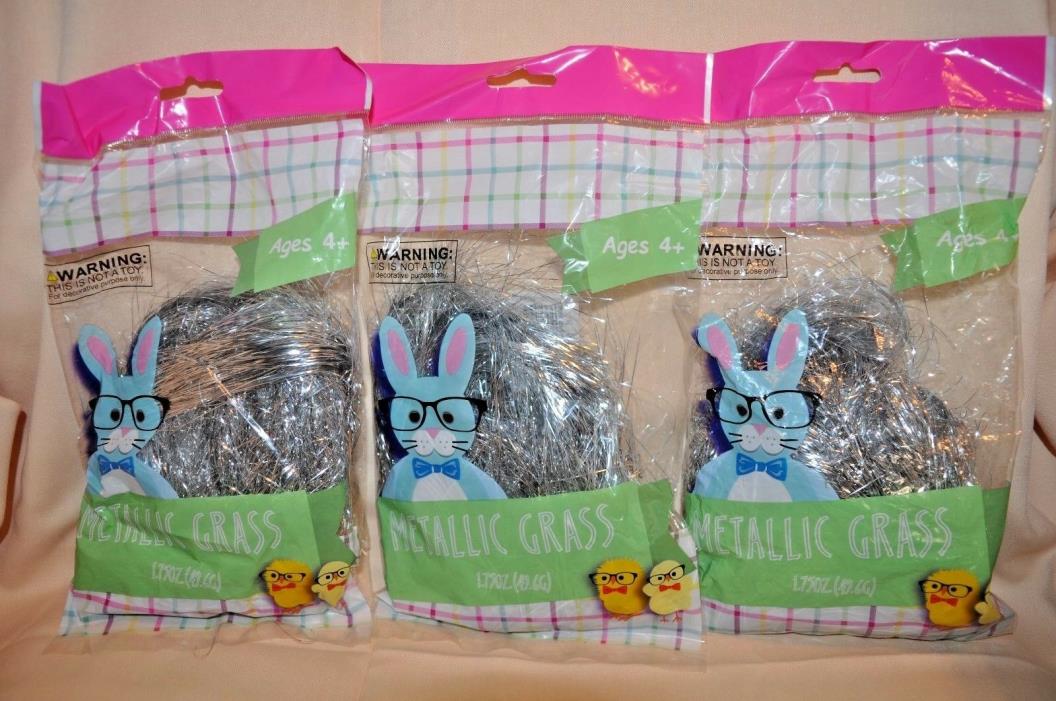 3 bags of Silver Metallic Tinsel Hair Easter Gift Basket Stuffer Party Supplies