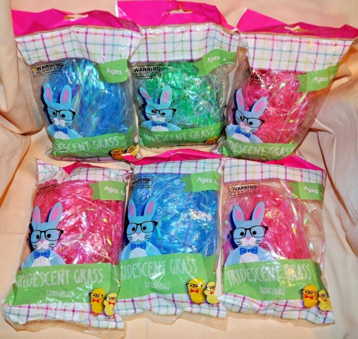 6 bags of Pink Blue Green Easter Grass - Gift Basket Stuffer Party Supplies