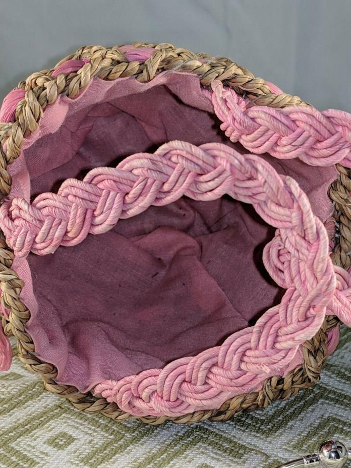 Pink and Natural Woven Hand  Basket